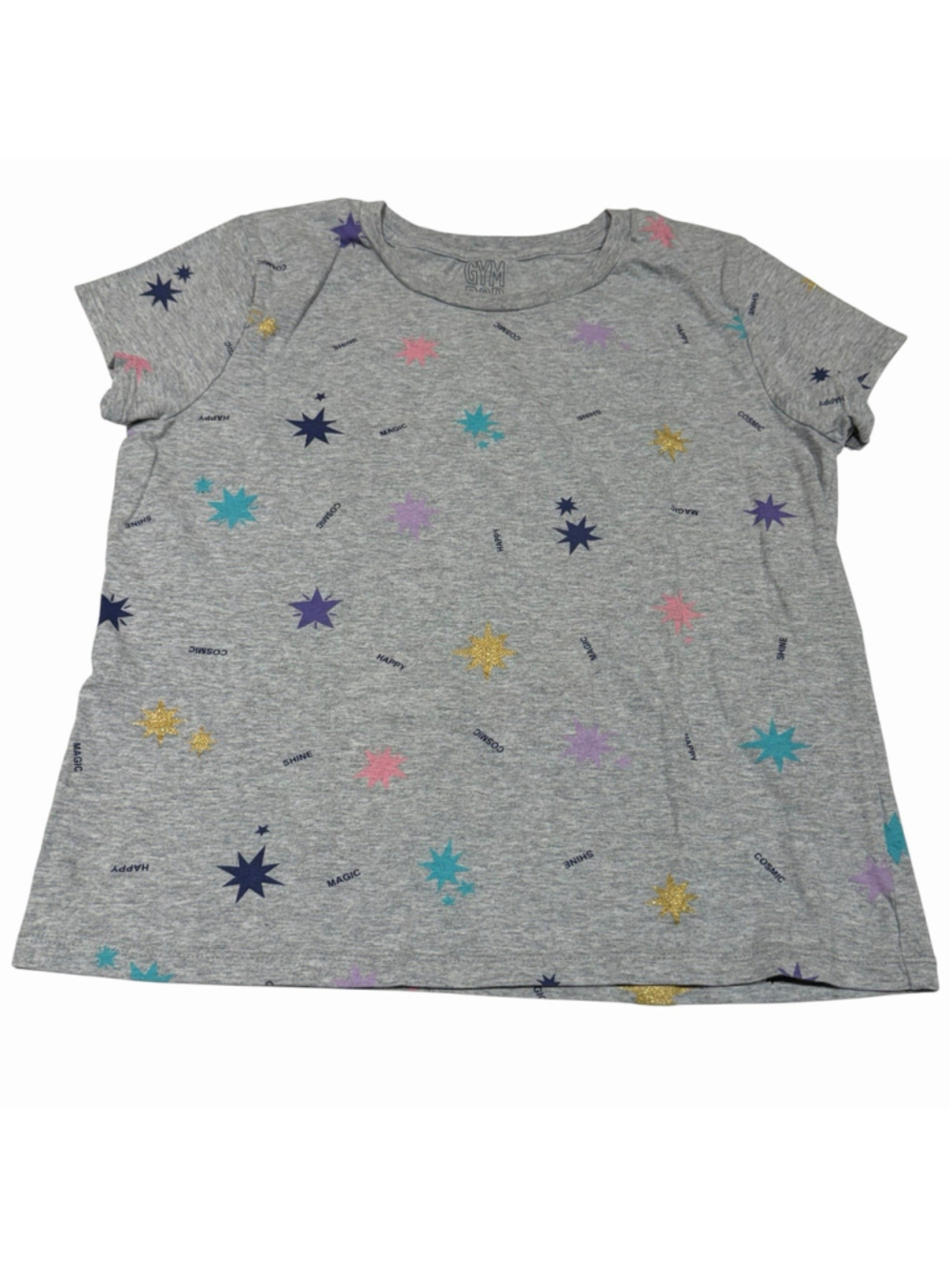 Gymboree Gray Short Sleeve Tee With “Happy , Magic, And Cosmic” On It Size 10-12